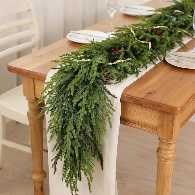 6FT Christmas Artificial Norfolk Pine Garland - Image 3