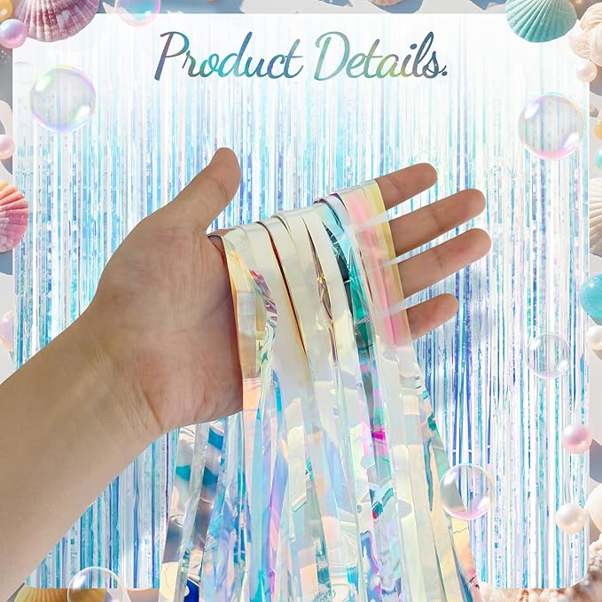 2 Pack Iridescence Party Streamers Backdrop Curtains, 3.3x8.2ft Holographic - Image 4