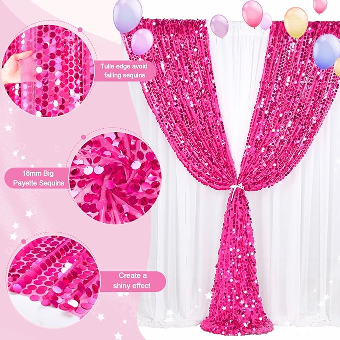 18mm Glitter Payette Backdrop 2 Panels 4ftx8ft Hot Pink Sequin Drapes Panels - Image 4