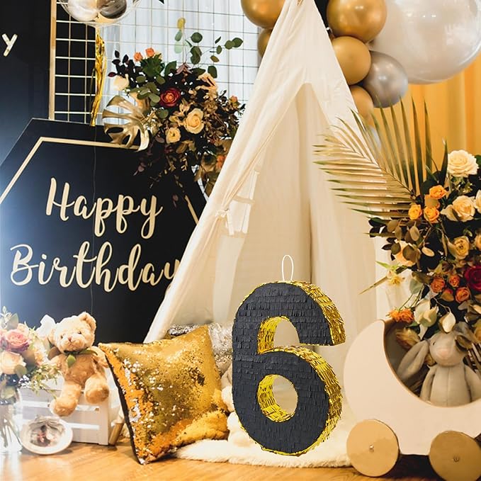 PCFING 20 Inch Number 6 Piñata Gold Black - Image 6