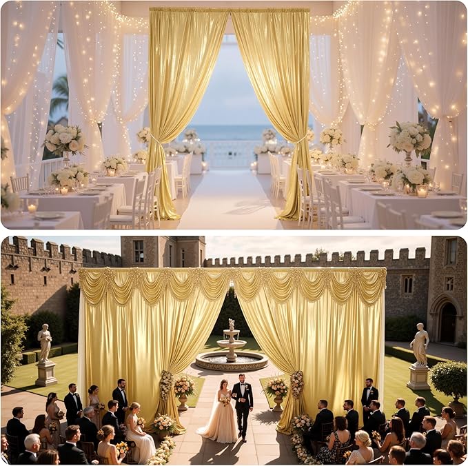 PartyVillage 50x10FT Gold Sequin Backdrop Curtain -10 Panels 5x10FT Wrinkle - Image 5