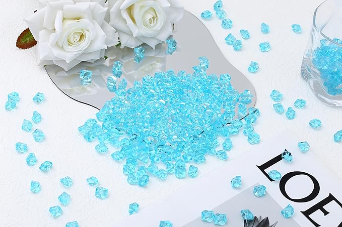LAIDANLA 500PCS Aqua Blue Acrylic Gems Vase Fillers Fake Ice Cubes Plastic - Image 3