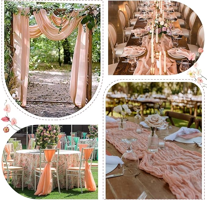 Sioloc 10 Pack Peach Coral Cheesecloth Table Runner Fall Autumn Decor - Image 4