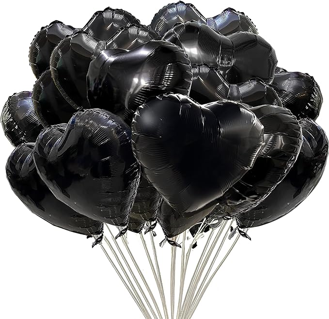 Jonhamwelbor 20Pcs 18 inch Black Foil Mylar Heart Shape Balloons Decorations by Jonhamwelbor