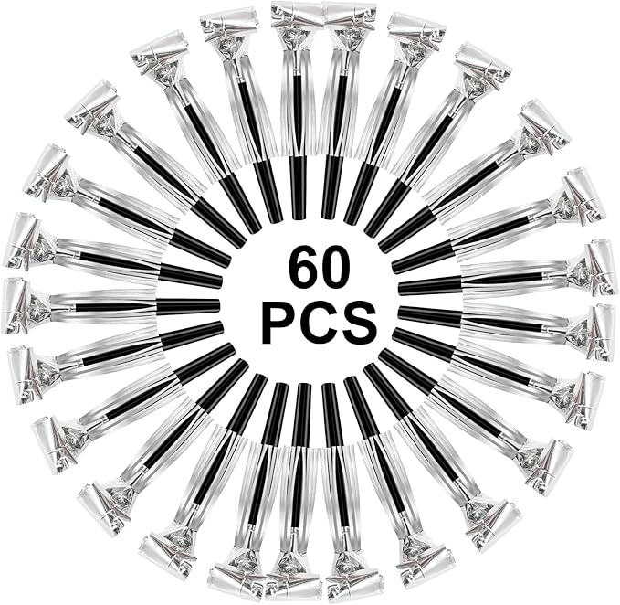 60 Packs Silver Noise Makers, Metallic Fringed Party Blowers, Horns Musical by Eorbow