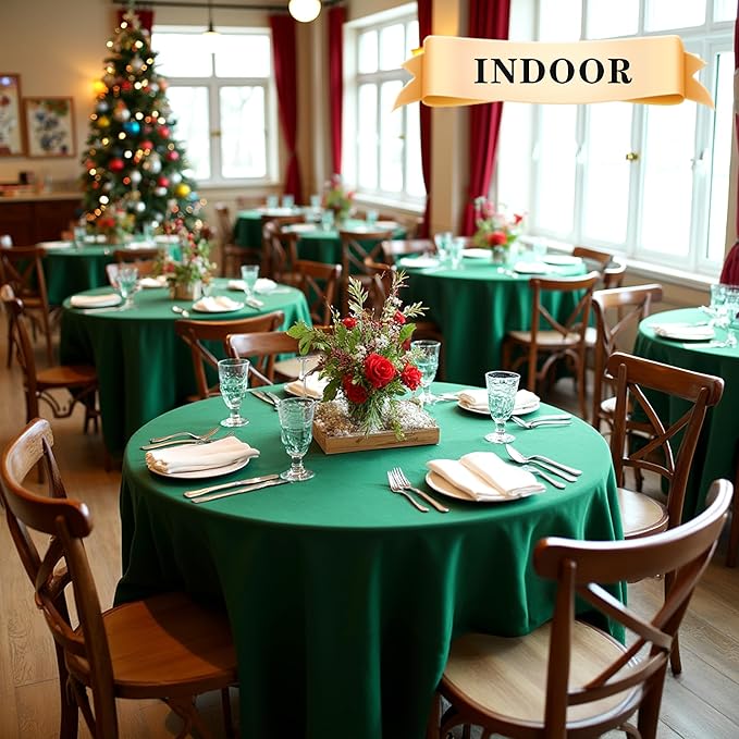sancua 6 Pack Round Tablecloth 90 Inch Hunter Green, Stain and Wrinkle - Image 3