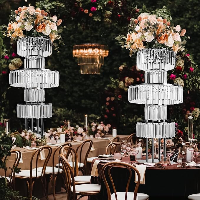 Silver Crystal Vases for Centerpieces, 47.2in Metal Pedestal Stands for Table - Image 2