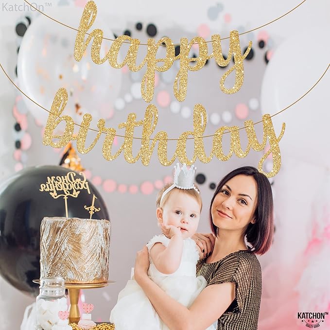 KatchOn, Glitter Cursive Gold Happy Birthday Banner - Image 7