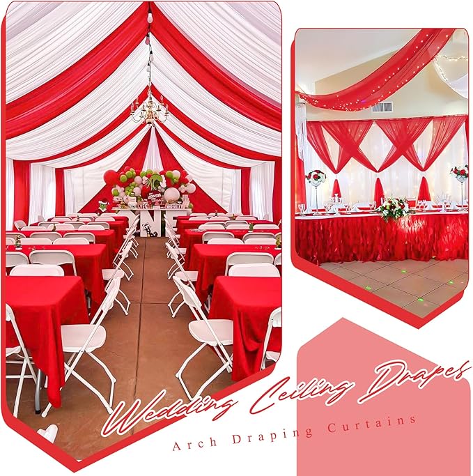 6 Panels Red Ceiling Drapes for Wedding 5ftx10ft Chiffon Fabric Arch Draping - Image 5