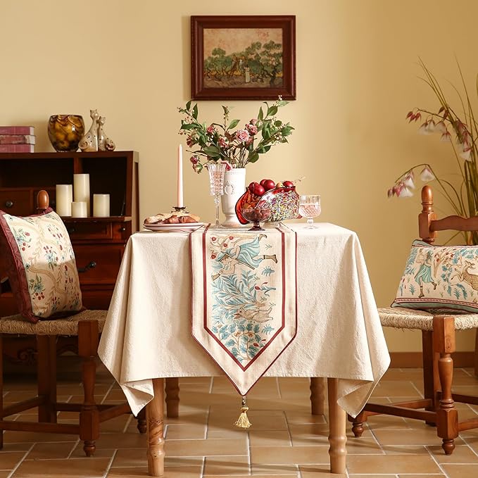 patdrea Designer Idyll Linen Extra Long Table Runner, Vintage Beige Farmhouse - Image 2