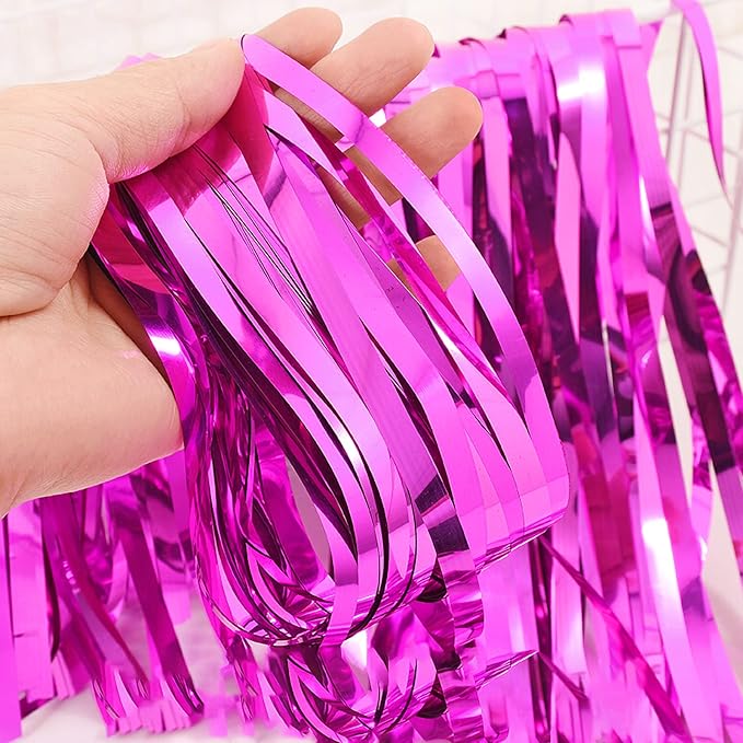 2 Pcs Hot Pink Metallic Tinsel Foil Fringe Curtains Backdrop, 3.28 ft x 6.56 ft - Image 3