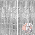CANREVEL 2 Pack 3.3x8.2 Feet Silver Foil Fringe Backdrop Curtains, Tinsel by CANREVEL