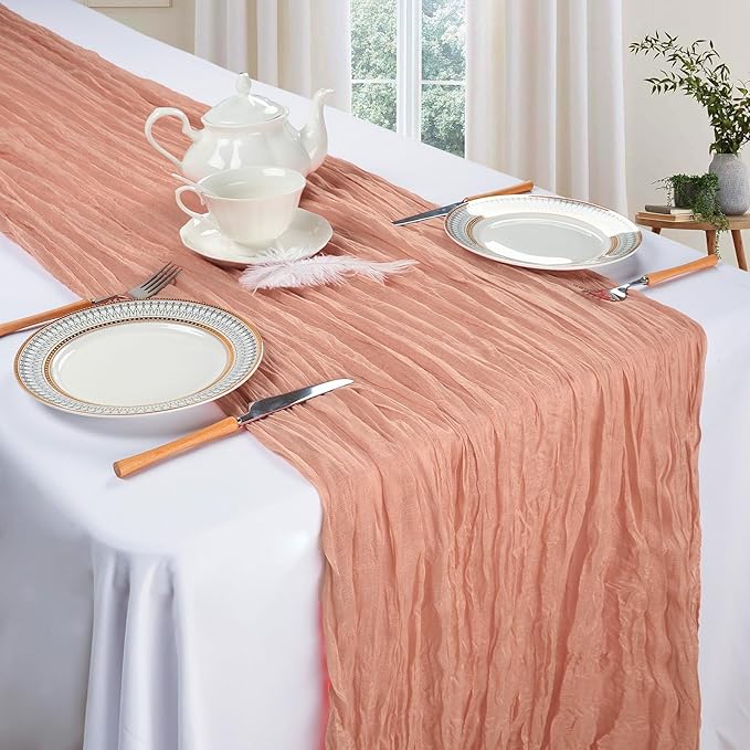 6 Pack Peach Cheesecloth Table Runner 10ft Boho Gauze Fabric Cheese Cloth Table - Image 3