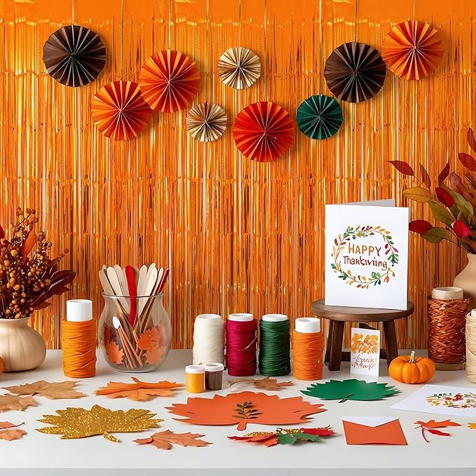 10 Pack Orange Backdrop Curtain 3.2ft x 8.2ft Metallic Tinsel Foil Fringe - Image 5