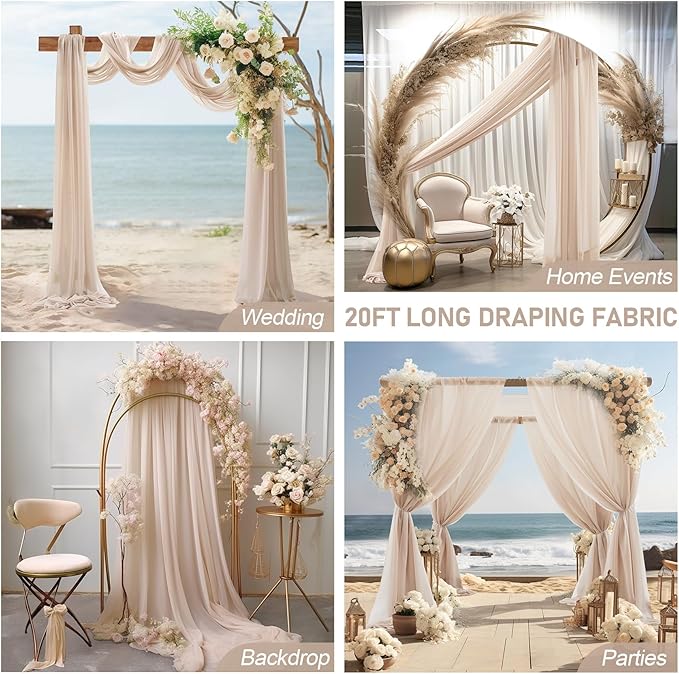 30" x 20Ft Wedding Arch Draping Fabric, 1 Panel Dark Champagne Sheer Curtain - Image 8
