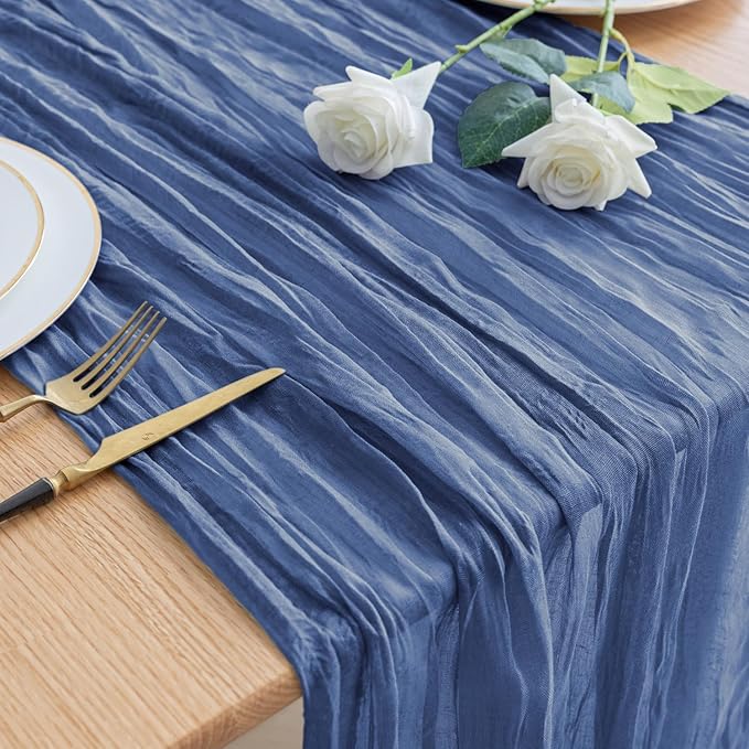 Asee'm Cheesecloth Table Runner 120 Inches Blue Boho Gauze Cheese Cloth Runner by Aseem