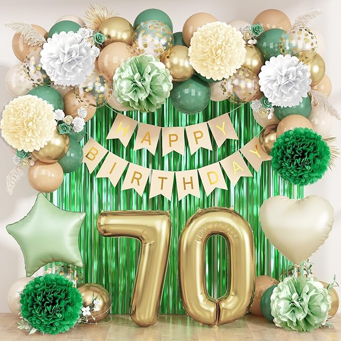Sage Green 70th Birthday Decorations by KAINSY