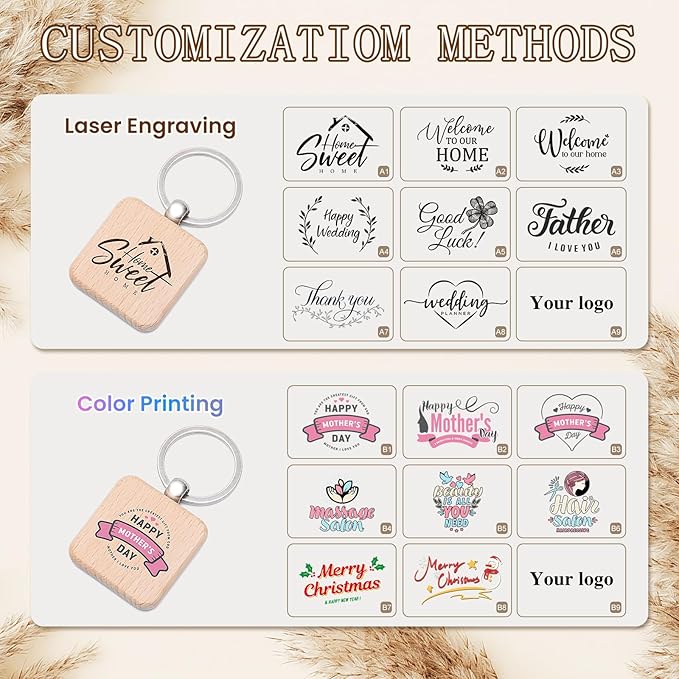 Custom Engraved Wooden Keychain 1-1000Pcs, Personalized Wood Keychains Bulk - Image 5