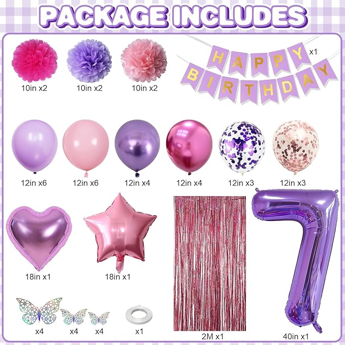 Pink Purple 7th Birthday Party Decorations - Image 3