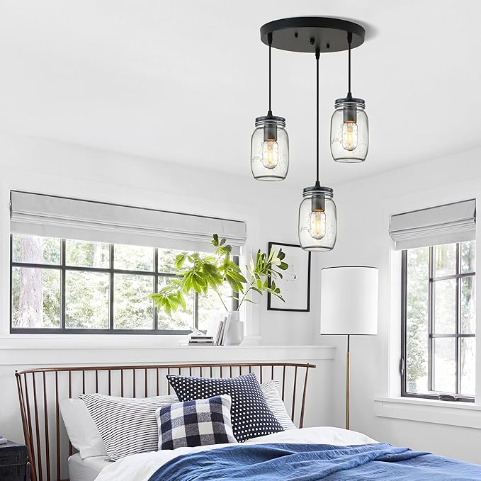 Kitchen Island Light, Adjustable Pendant Lighting, Glass Mason Jar Hanging Lamp - Image 8