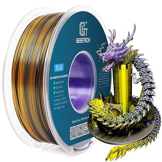 Geeetech Silk PLA Tri Color Filament 1.75mm 3D Printer Filament, Coextrusion by GEEETECH