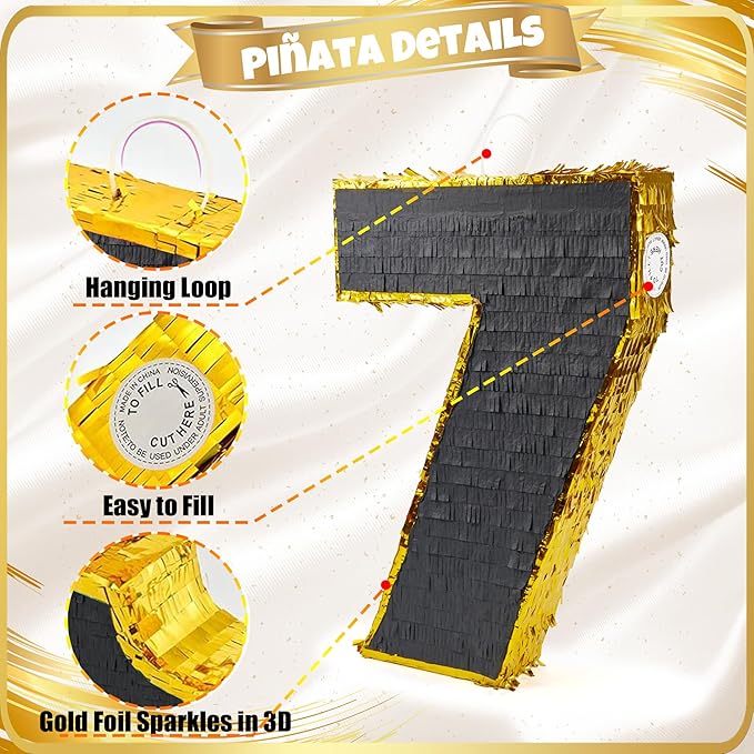 PCFING 20 Inch Number 7 Piñata Gold Black - Image 4