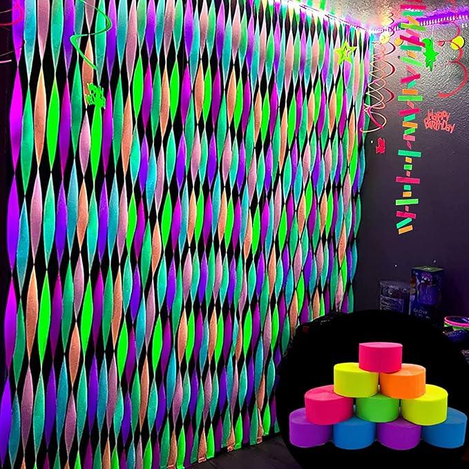 1200 feet Glow Crepe Paper Streamers UV Glow Party Neon Streamer Black Light - Image 4