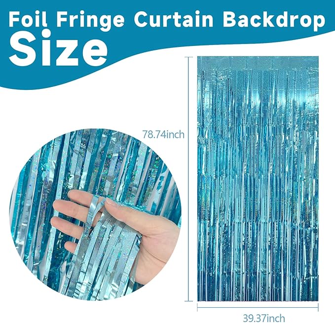 5 Pack Blue Tinsel Streamers Foil Fringe Curtains Backdrop - Image 2