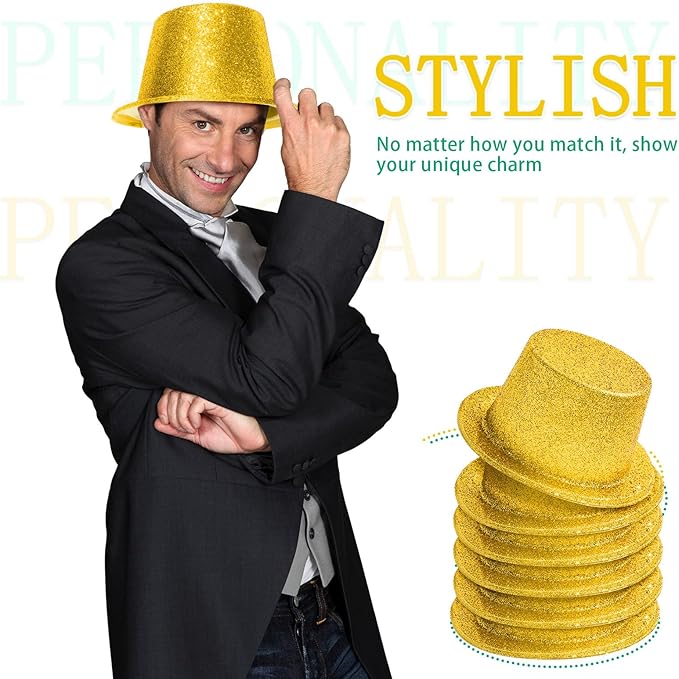 Hillban 24 Pcs Halloween Glitter Top Hat Bowler - Image 4