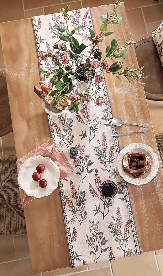 ISAENNE Designer Light Beige Linen Extra Long Table Runner 118 Inches, Vintage - Image 9