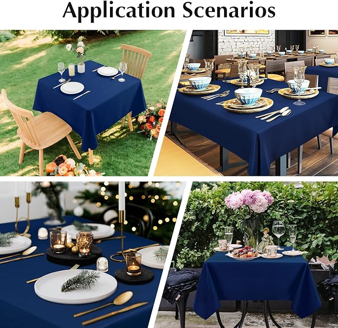 2 Pack Square Table Cloth 70X70 Inch Navy Washable Fabric Tablecloth Polyester - Image 6