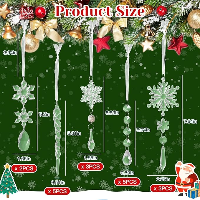 Christmas Tree Decorations 18Pcs, Acrylic Crystal Ornaments - Image 5