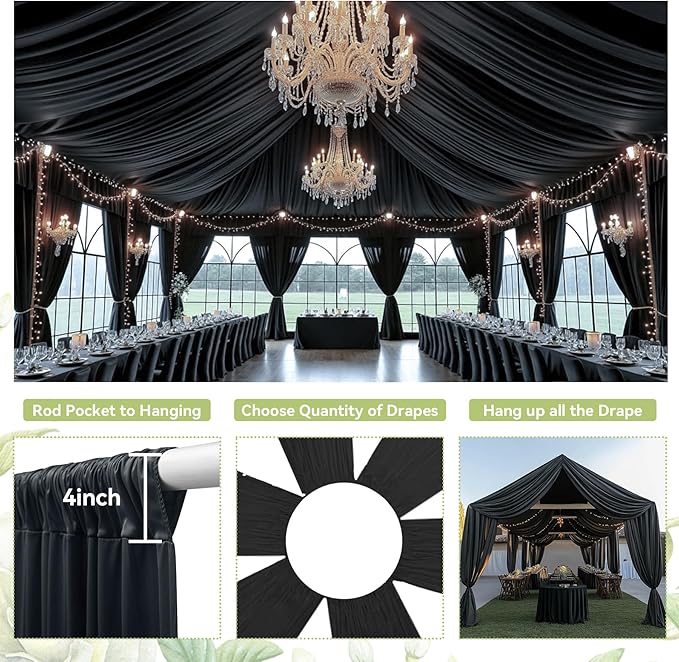 PartyVillage 2 Panels 5ftx30ft Black Ceiling Drapes - Image 6