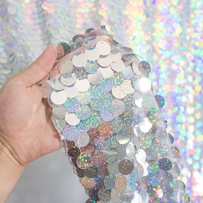 JYFLZQ Iridescent Silver Payette Sequin Backdrop Curtains 8ft x 8ft 1 Panel - Image 3