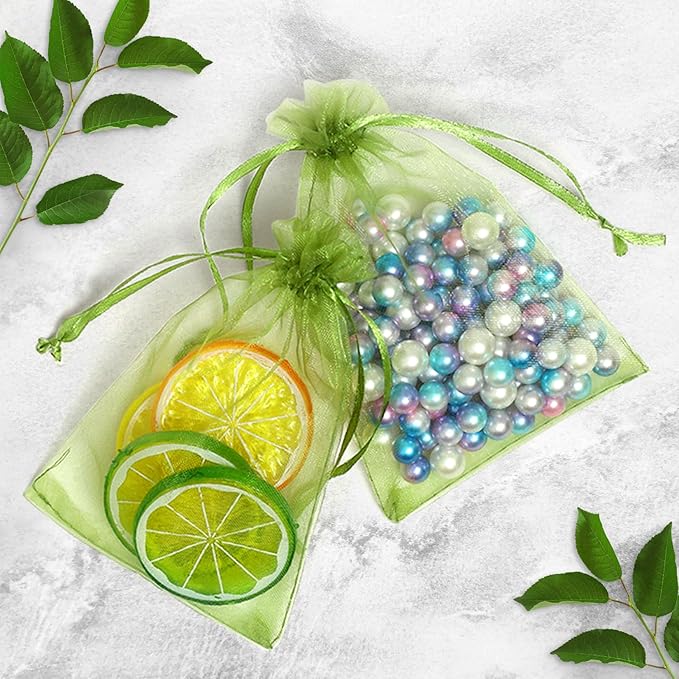 ANZNKU 100 Pack Green Organza Bags 4 x 6 inch Premium Sheer Drawstring Small - Image 4