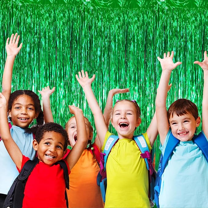 3 Pack 3.3 x 6.6 ft Green Foil Fringe Backdrop Curtains, Tinsel Streamers Party - Image 6