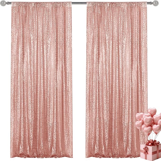 Rose Gold Sequin Backdrop Curtain 2 Pieces 2FTx8FT Glitter Photography Backdrop by Unknown