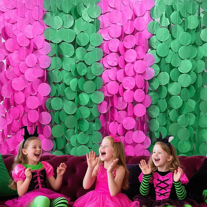 205 Ft Hot Pink and Green Party Decorations Circle Dot Backdrop Garland Tissue - Image 5