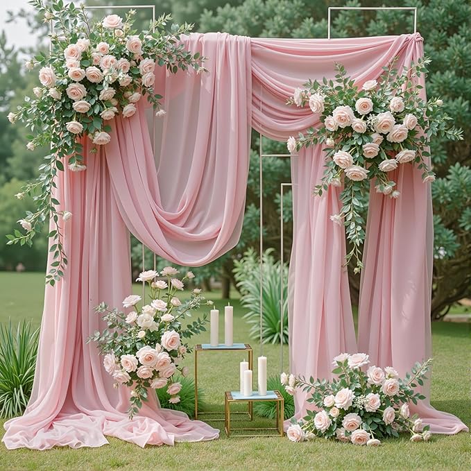 Wedding Arch Draping Fabric 1 Panel 18Ft Dusty Rose Chiffon Fabric Drapery - Image 5
