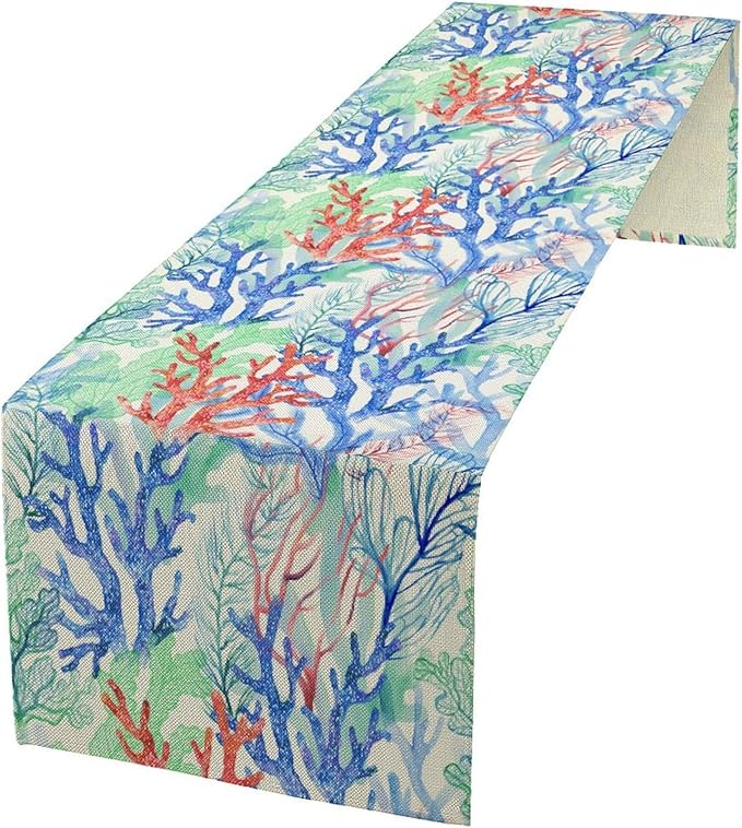 Summer Shell Starfish Table Runner, Seasonal Spring Summer Tropical Ocean Beach by ICMOLYYENLO