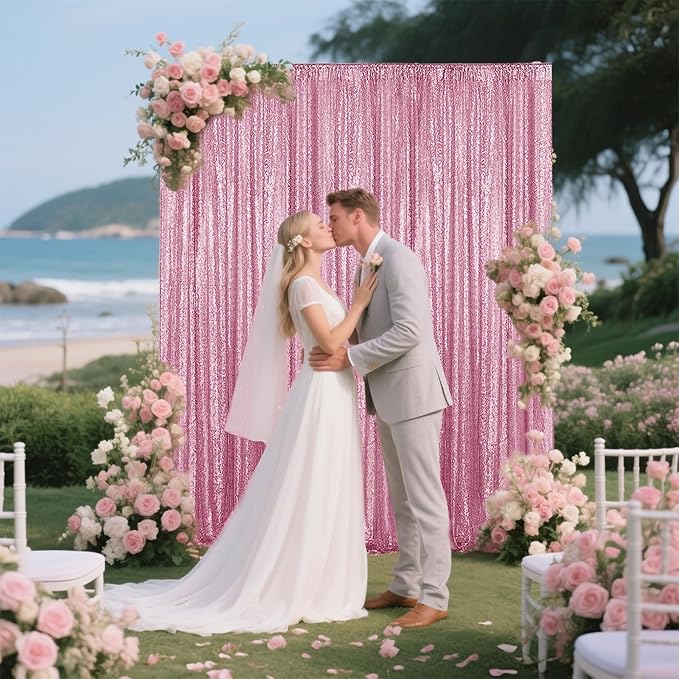 Pink Sequin Backdrop Curtain 4 Pieces 2FTx8FT Glitter Photography Backdrop - Image 3