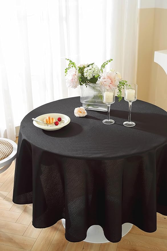 Craft And Party Round Tablecloth, 90 Inch Black Tablecloth, Polyester Fabric - Image 4
