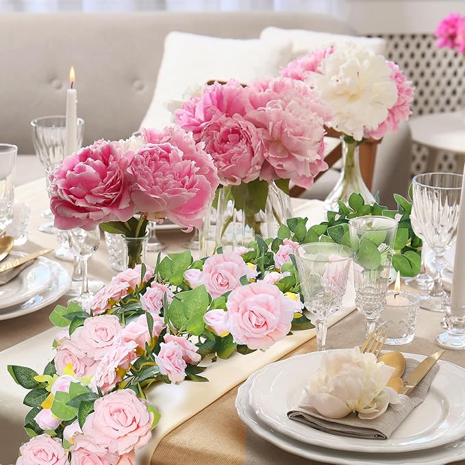 Sggvecsy 6Pcs 46.5Ft Artificial Rose Vine Fake Flower Garland Floral Garland - Image 4
