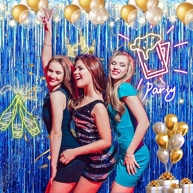 2 Pack 3.28 ft x 6.56 ft Blue Tinsel Curtain Party Backdrop Decorations - Image 5