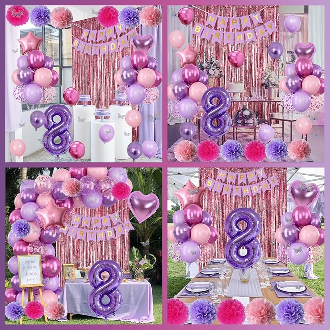 Pink Purple 8th Birthday Party Decorations - Image 7