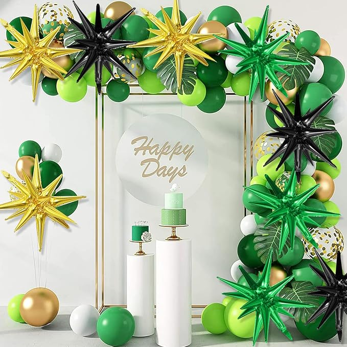 Black Green Gold Star Balloons - Image 4
