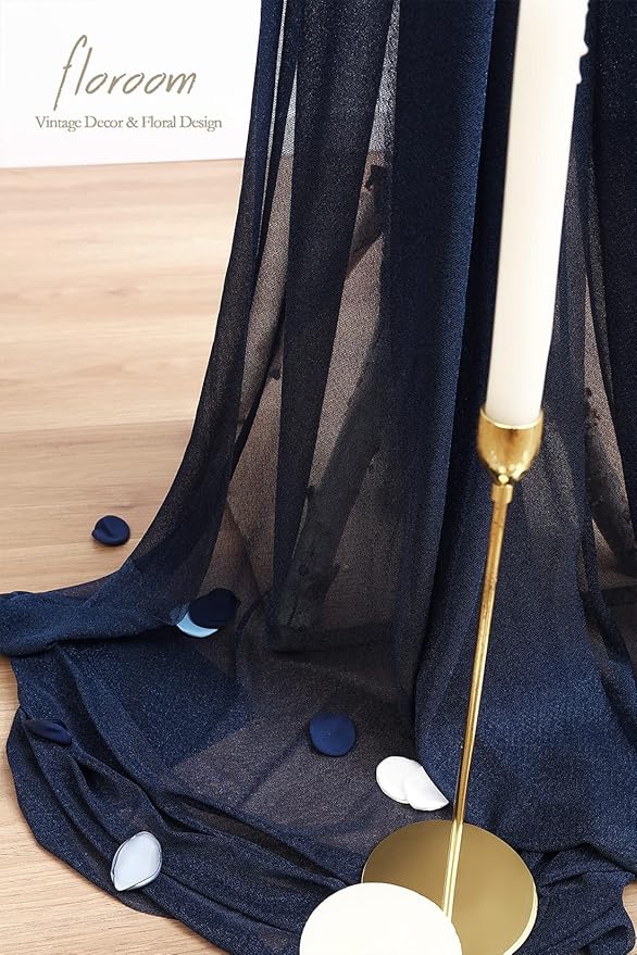 Floroom Wedding Arch Draping Fabric 2 Panels 20Ft Navy Blue Chiffon Fabric - Image 5
