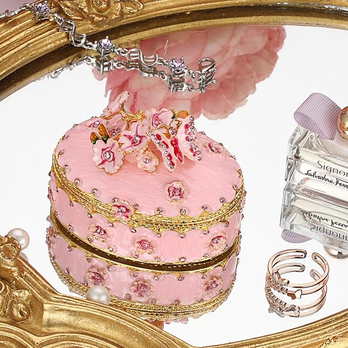 ELLDOO Enamel Flower Butterfly Trinket Box, Mini Vintage Metal Hinged - Image 9