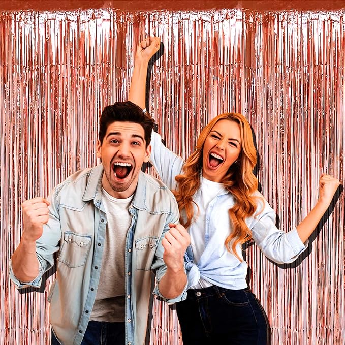 4 Pack Rose Gold Foil Fringe Curtain Backdrop, 3.28Ft x 9.84Ft Metallic Tinsel - Image 7
