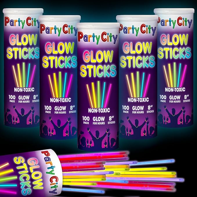 Party City 500 Glow Sticks Bulk Party Pack 8”– Neon Glow in the Dark Party by PartyCity